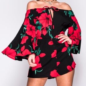 Red Floral Off the Shoulder Romper